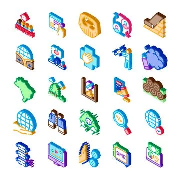 Global social issues and environmental problems isometric icons set Stock Illustration