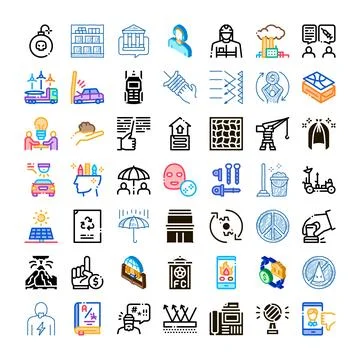 Global social issues collection of outline icons Stock Illustration