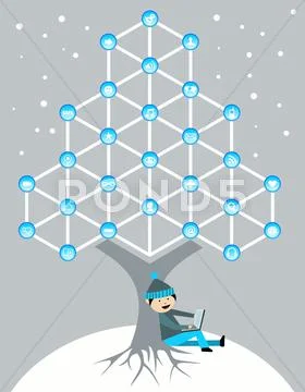 Global social media network tree Stock Illustration
