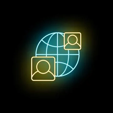 Global social network connection neon illuminated icon Illustrazione stock