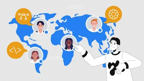Global software development and jobs outsourcing 2D animation concept Stock Footage 311574132
