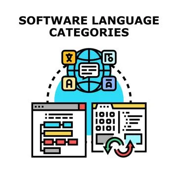 Global software development linking programming languages and translation イラスト素材