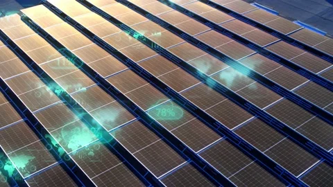 Global solar panel data concept, worldwide cloud database - 3d graphics Stock Footage 153821123