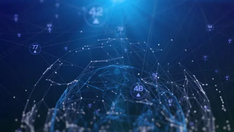 Global sphere network connection technology spinning on blue background. Stock Footage 303840274
