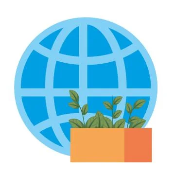 Global sphere with plant inside box vector design Illustrazione stock