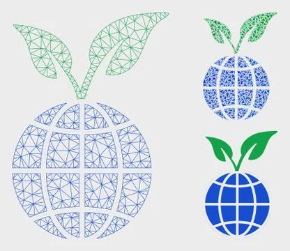 Global Sprout Vector Mesh Wire Frame Model and Triangle Mosaic Icon イラスト素材