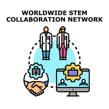 Global stem collaboration network connecting scientific professionals Stockillustratie