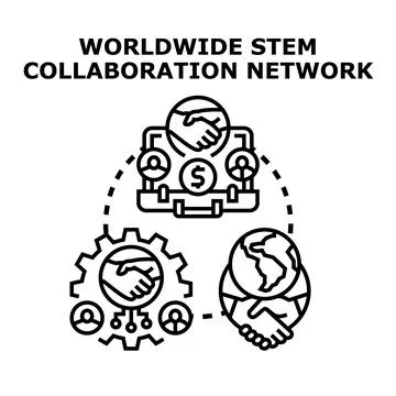 Global stem collaboration network connecting people and technology Stock Illustration