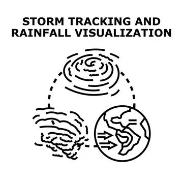 Global storm tracking weather forecasting and rainfall visualization Illustrazione stock