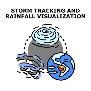 Global storm tracking weather forecasting and rainfall visualization Stock Illustration