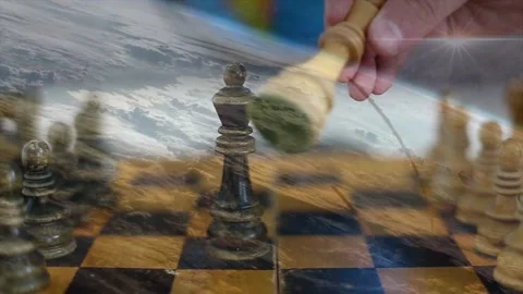 Global Strategy Concept With Chess Game And Earth Overlay Stock Footage 336479370