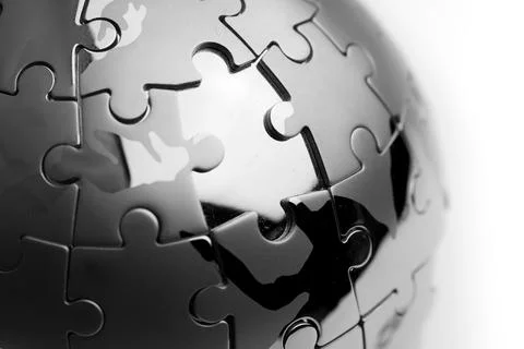 Global strategy &amp; solution business concept, jigsaw puzzle Illustrazione stock