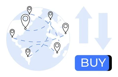 Global Supply Chain and Purchasing Concept with Location Markers and Buy Butt Stock Illustration