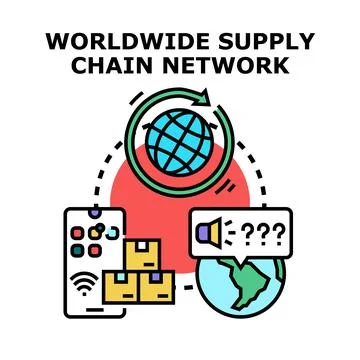 Global supply chain network connecting products and information 库存插图