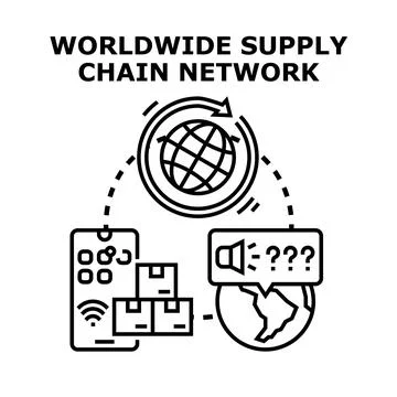 Global supply chain network connecting products and information Illustrazione stock