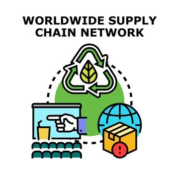 Global supply chain network optimizing sustainable logistics operations Illustrazione stock