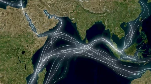 Global Supply Lines and Trade Routes Map Animation Zoom Effect Video 4K Stock Footage 331765893