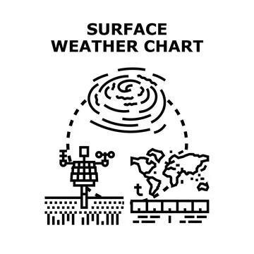 Global surface weather chart with meteorological data Illustrazione stock