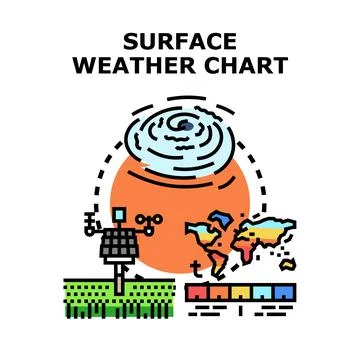 Global surface weather chart with meteorological data Stock Illustration