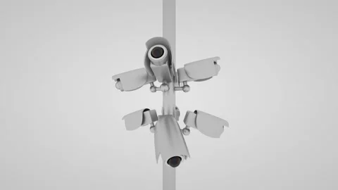 Global surveillance system. A column with an eight control camera covers all Stock Footage 121979659