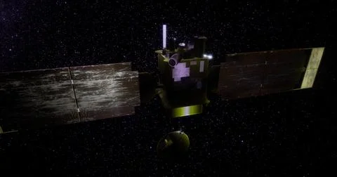 Global Surveyor satellite exploring distant celestial bodies in space Illustrazione stock