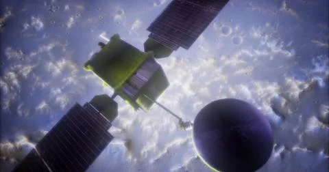 Global surveyor spacecraft exploring celestial bodies in deep space Stock Illustration