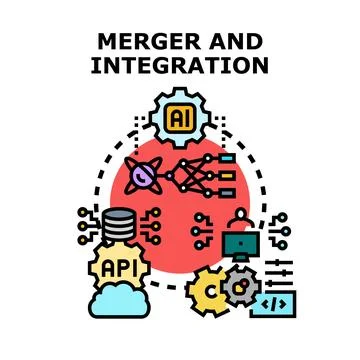 Global systems merging and integrating data technology solutions 스톡 일러스트