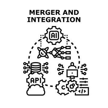 Global systems merging and integrating data technology solutions Stock Illustration