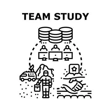 Global team analyzing data for space exploration research Stock Illustration