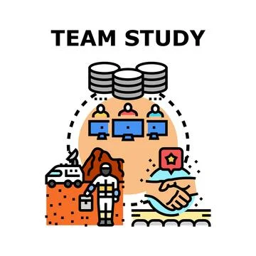 Global team analyzing data for space exploration research Stock Illustration
