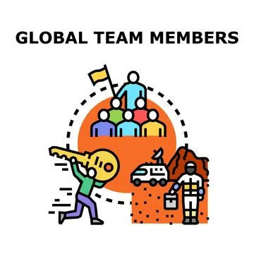 Global team exploring planet finding solution vector Stock Illustration