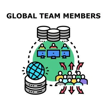 Global team members collaborating accessing centralized data イラスト素材