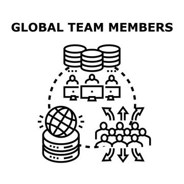 Global team members collaborating accessing centralized data Stock Illustration