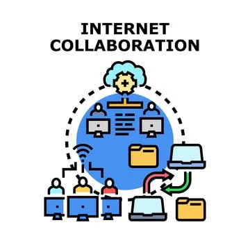 Global team members collaborating online using cloud computing Illustrazione stock