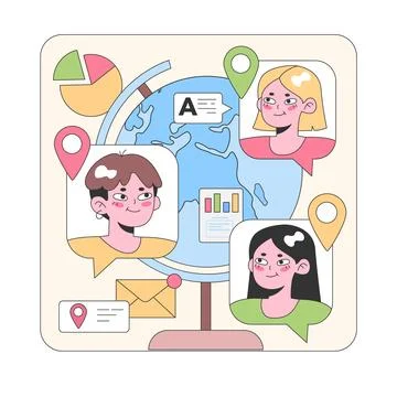 Global teamwork concept. Flat vector illustration. Stock Illustration