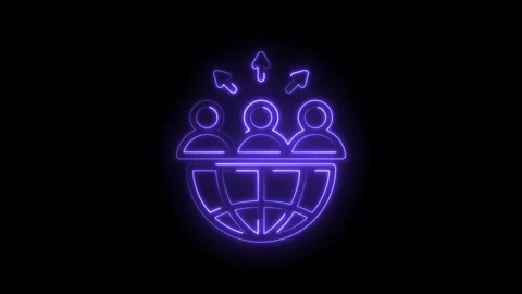 Global Teamwork Neon Icon People Connected World Network Growth Arrows Expanding Stock Footage 333969772