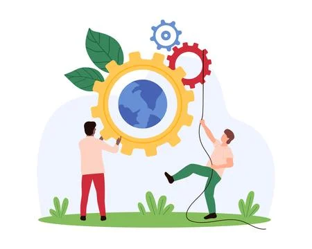 Global tech development, business ideas and AI solutions for manufacture Stock Illustration