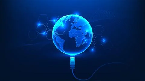 Global technology background Earth connected with LAN cables, symbol worldw.. Stock Illustration