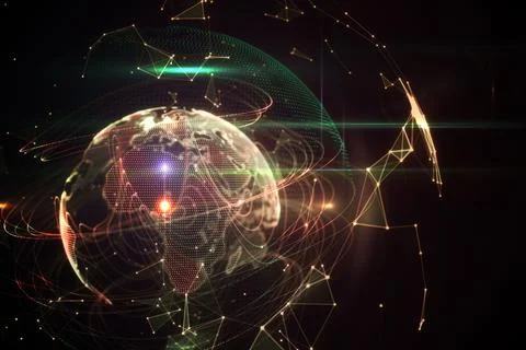 Global technology background in orange 스톡 사진