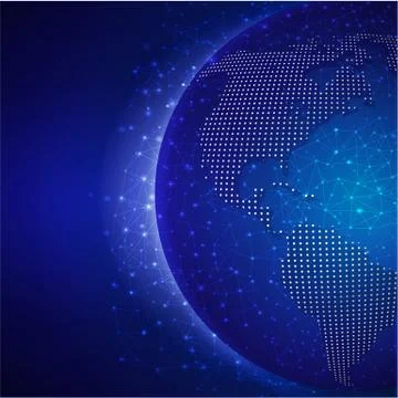 Global technology mesh digital network with dot world map, vector illustratio Stock Illustration