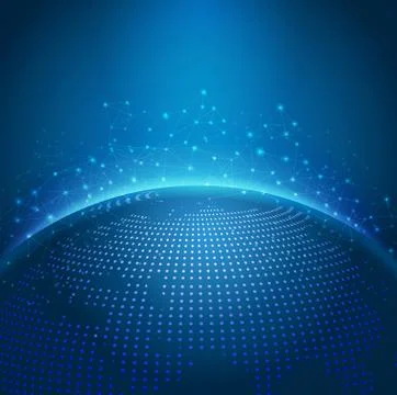 Global technology mesh digital network with dot digital world map, vector ill Stock Illustration