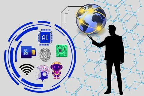 Global Technology Network with Artificial Intelligence and Digital Communic.. イラスト素材