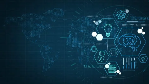 Global technology network connecting artificial intelligence and cybersecurity Stock Footage 332066183