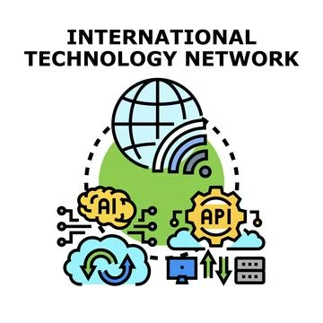 Global technology network connecting data and artificial intelligence Stock Illustration