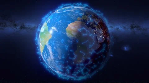 Global technology network connecting planet Earth in space Stock Footage 337225319