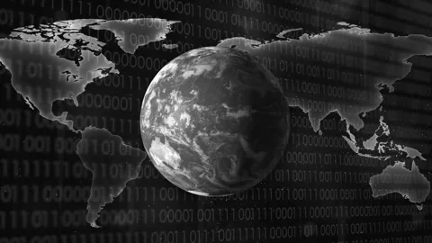 Global Technology Network Connecting World Data with Binary Code Stock Footage 327761111