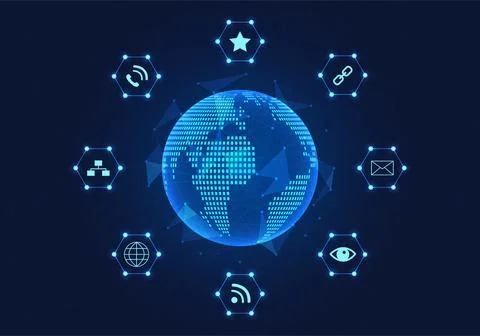 Global technology network that connects with smart technology to provide qu.. Illustration