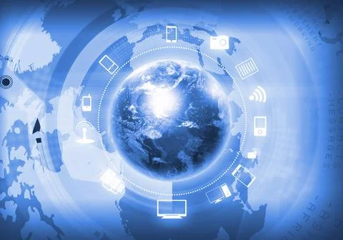 Global Technology Network with Digital Earth and Communication Icons Stock Illustration