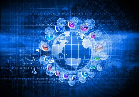 Global Technology Network with Digital Globe and Internet Icons Stock Illustration