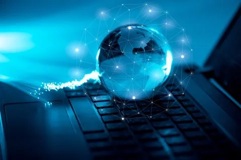Global technology &amp; network icon on the computer keyboard Stock Photos